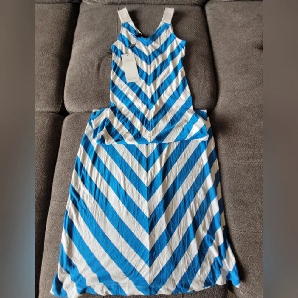 Gorgeous Chevron Striped, Leather-Shouldered/Strapped Danier Maxi Summer Dress
